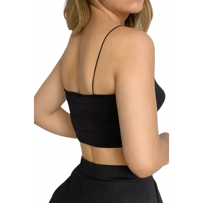 Askılı Crop  Bluz-SİYAH