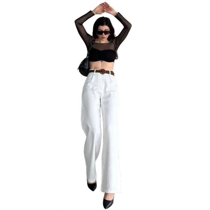 Beli Kemerli  Pantolon - BEYAZ
