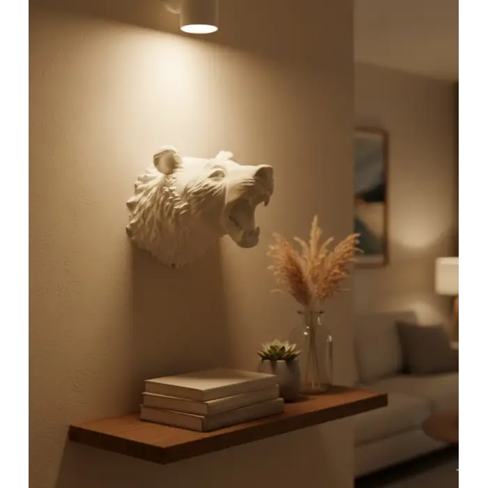 Beyaz Renk 3D Ayı Başı Duvar Dekoru