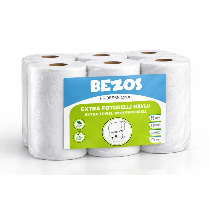 Bezos Professional Fotoselli Havlu 6 Rulo – 2 Katlı %100 Selüloz 21 cm Endüstriyel Kağıt Havlu