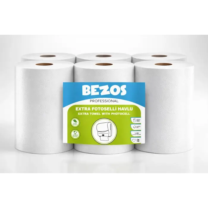 Bezos Professional Fotoselli Havlu 6 Rulo – 2 Katlı %100 Selüloz 21 cm Endüstriyel Kağıt Havlu