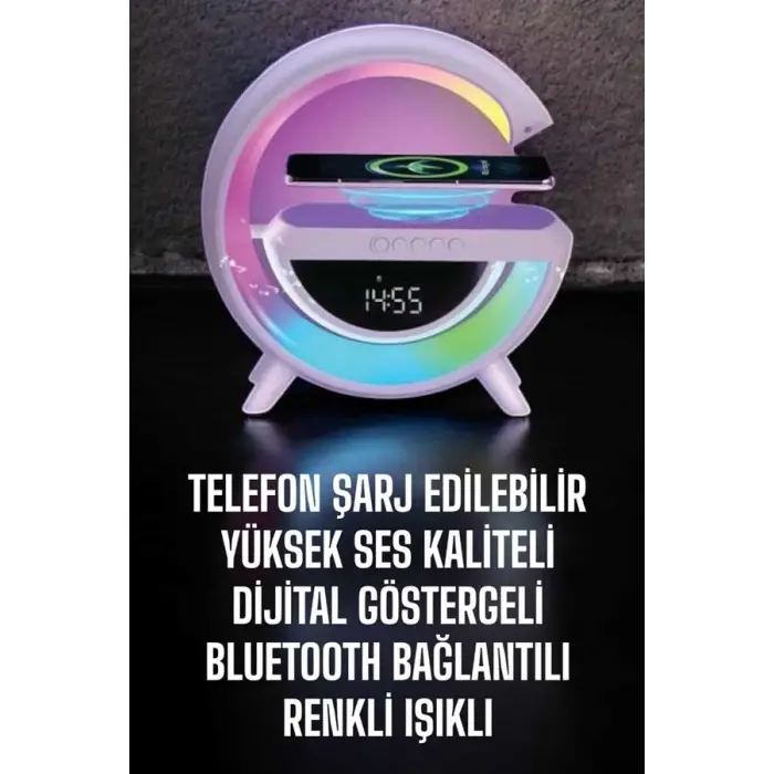 Bluetooth Hoparlör 15W Kablosuz Hızlı Şarj LED Gece Lambası