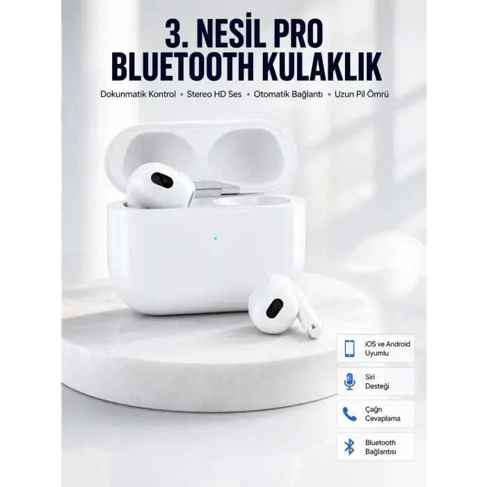 Bluetooth Kulaklık 3. Nesil Ios Android Uyumlu Yeni Nesil Wireless Charge