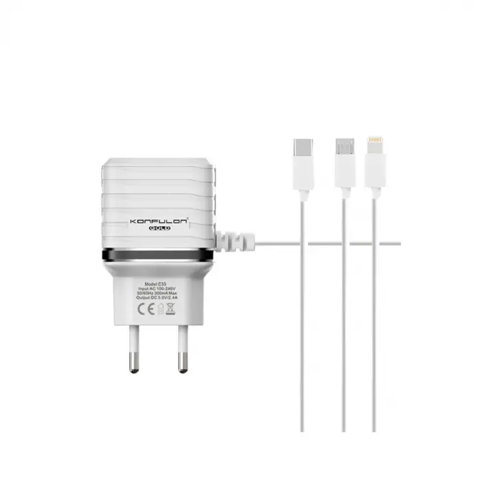 C33 Hızlı Şarj Cihazı 3in1 (Dahili Micro USB Kablolu)