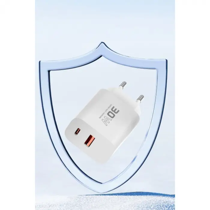 C89Q 1 Adet 30W Type-C ve 1 Adet 22.5W USB Çıkışlı Ekstra DL48 1M USB to Lightning Kablolu PD Şarj Cihazı - Beyaz