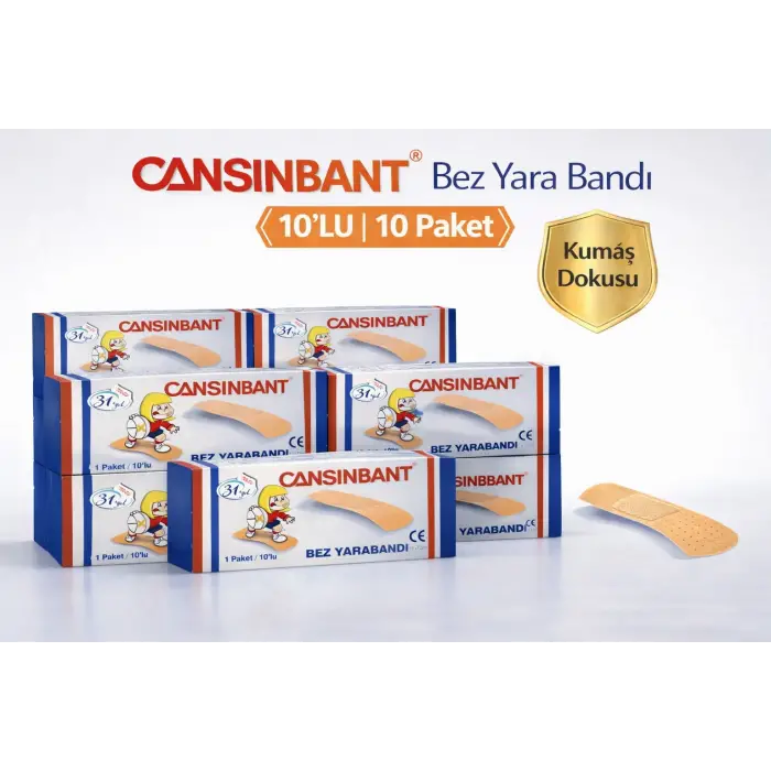 Cansinbant Bez Yarabandı 10 lu 10 Paket 1,9 x 7,2 cm Fabric First Aid Plaster