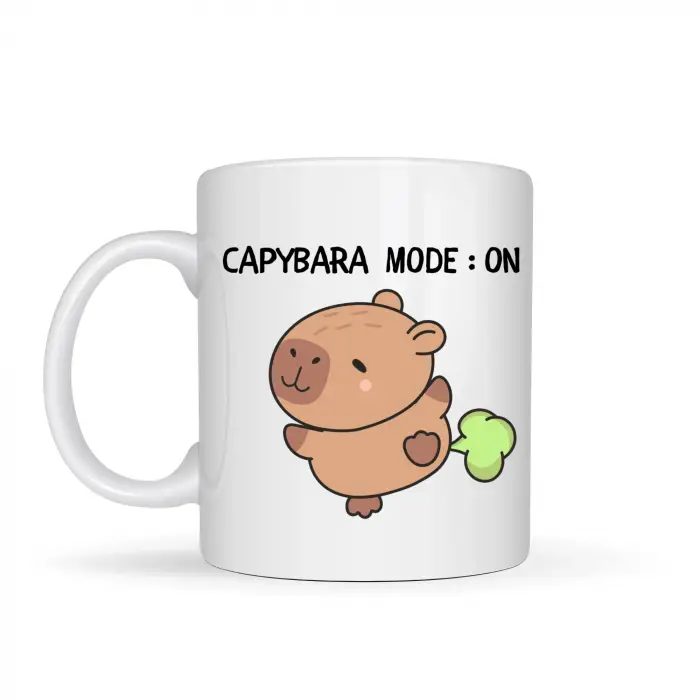 Capybara Mode On Yazılı Komik Tasarım Kupa Model 238 Sevimli Baskılı Seramik Kahve Kupası