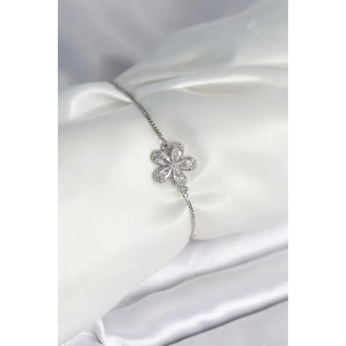 Çiçek Model Asansörlü Gümüş Renk Kadın Bileklik