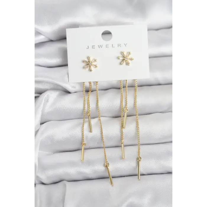 Çiçek Model Gold Pirinç Sallantılı Kadın Küpe