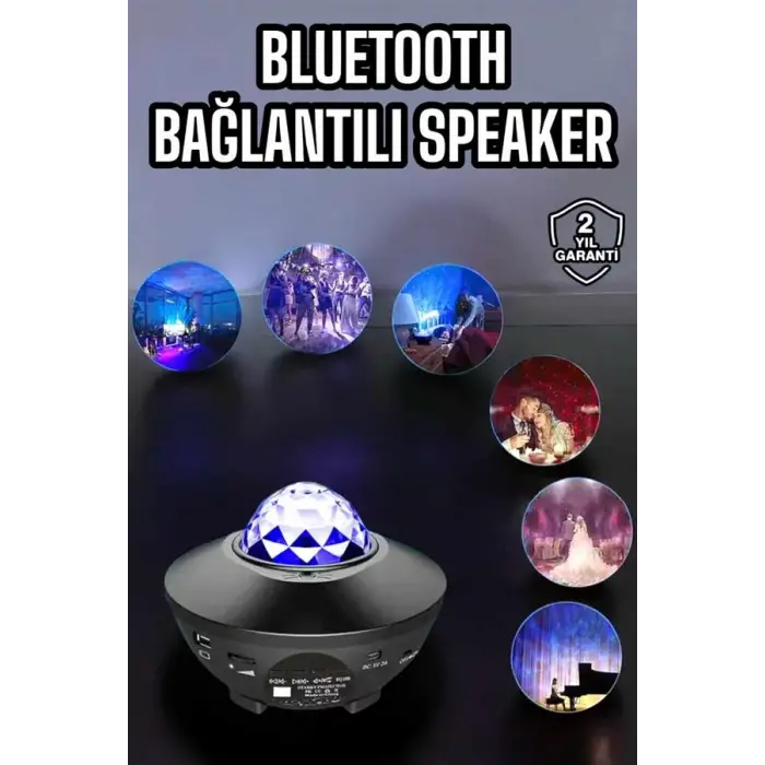Çocuklara Özel Şarjlı Bluetooth Hoparlör Parti Led Lambası Yıldızlı Projeksiyon