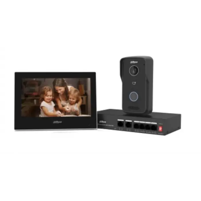Dahua DHI-KTP03 IP Intercom Kit- Kutu İçeriği (Dış Ünite + 7 TFT İç Ekran +Switch)