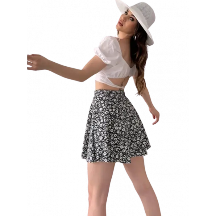 Desenli Krinkıl  Etek -GRİ