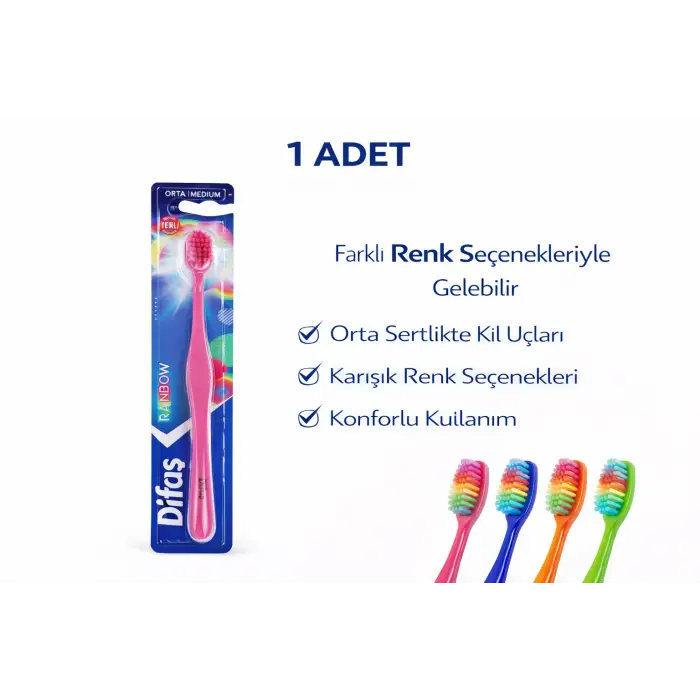 Difas Rainbow Orta Sert Diş Fırçası Medium 1ADET