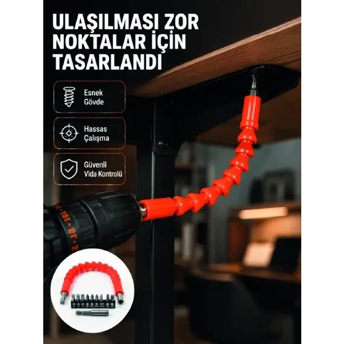 DMAX Esnek Şaftlı Matkap Bits Uç Seti 12 Parça Vida Montaj ve Tamir Seti