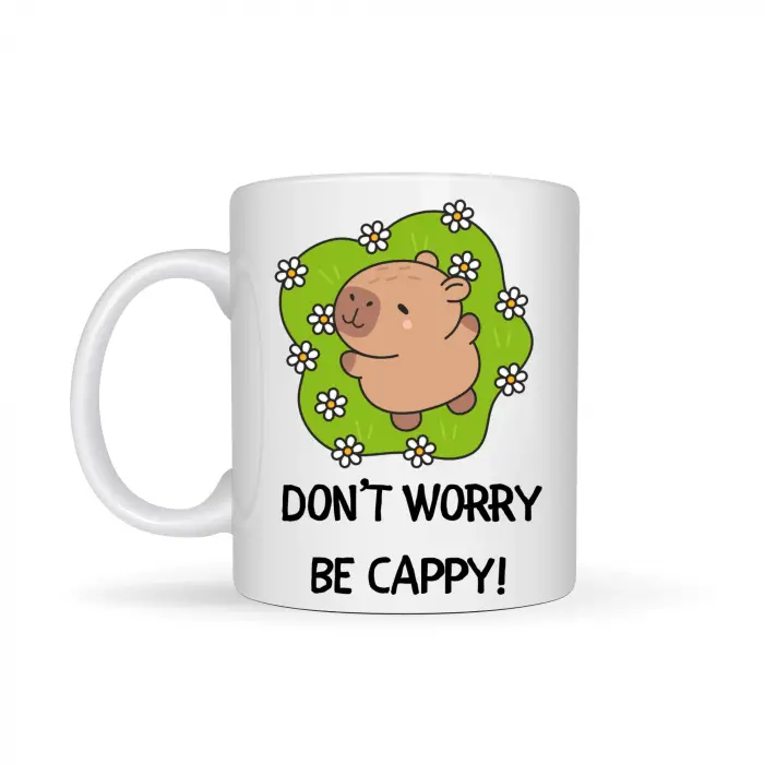 Don’t Worry Be Cappy Tasarım Kupa Model 231 Sevimli Kapibara Baskılı Seramik Kahve Kupası