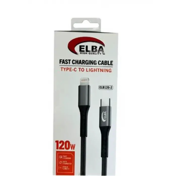 Elba Elb120-2 120w Type-c To Lightning 1Mt Siyah Örgülü Şarj Kablosu (( Data Veri )