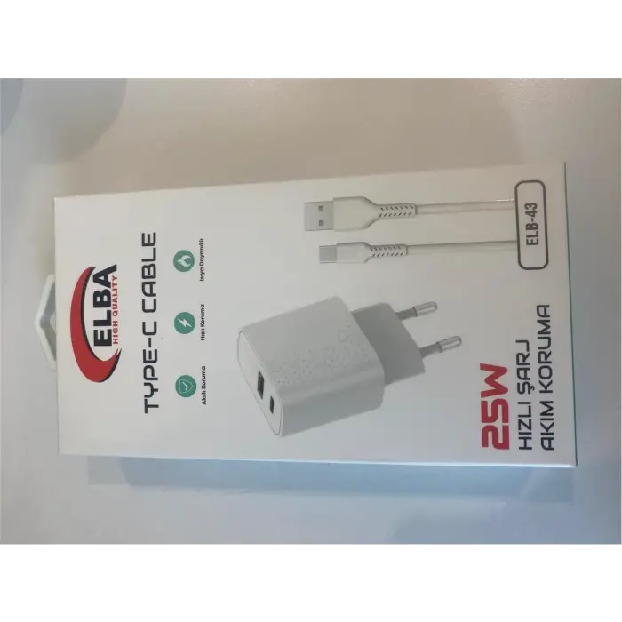 ELBA ELB43 25W 2li USB Başlık TYPE-C Kablolu Set Hızlı Şarj Akım Koruma