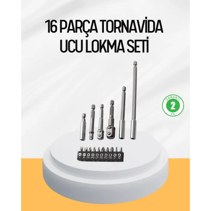 Ergonomik 16 Parça Bits Tornavida Uç ve Adaptör Seti
