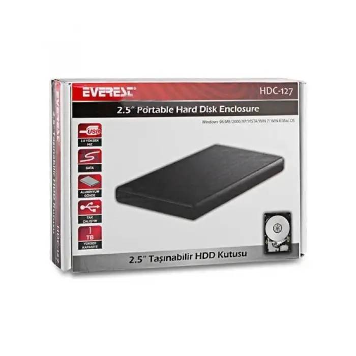 EVEREST 2.5 HDC-127 Sata Usb 2.0 Harddisk Kutusu Siyah