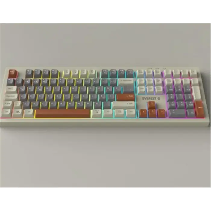 Everest KM-77 Runa Gri-Krem-Kahve Usb Rainbow Aydınlatmalı Sessiz Q Klavye + Mouse Set