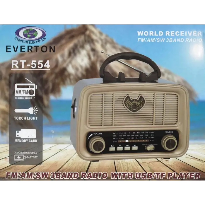 Everton Rt-554 Bluetooth Fm-Usb-Tf-Aux Şarjlı Nostaljik Radyo