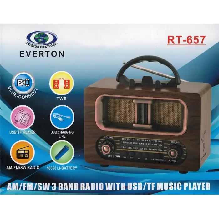 Everton Rt-657 Bluetooth Fm-Usb-Tf-Aux Şarjlı Nostaljik Radyo