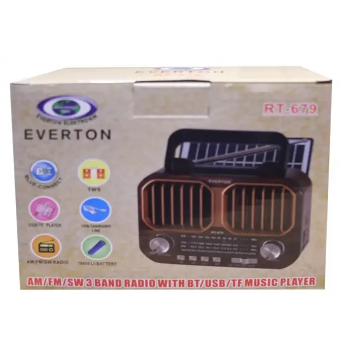 Everton RT-679 Bluetooth-USB-SD-FM Şarjlı Solarlı Nostaljik Radyo