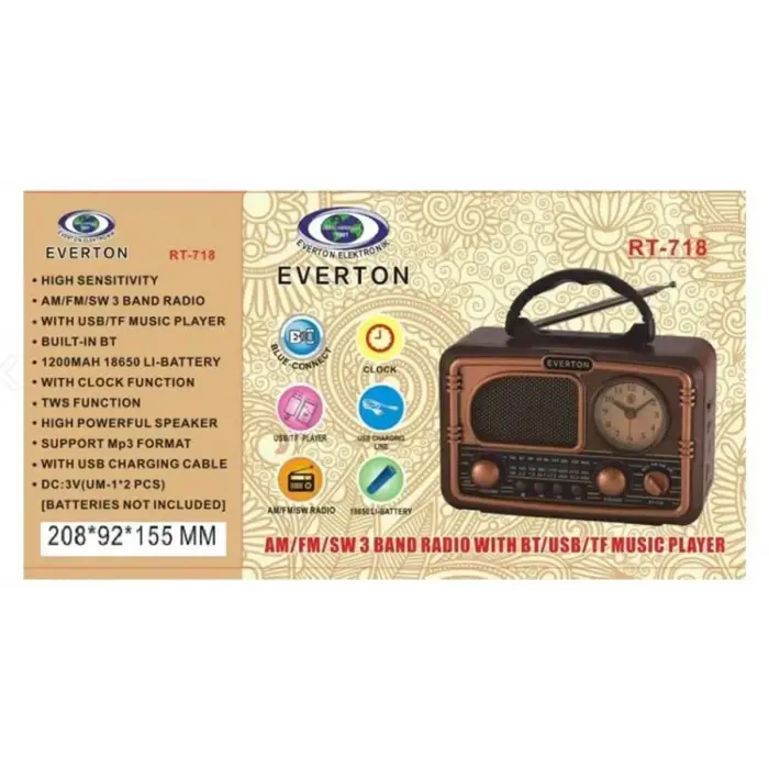 Everton RT-718 Bluetooth-USB-SD-FM Şarjlı Nostaljik Radyo