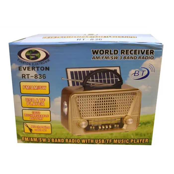 Everton Rt-836 Bluetooth Fm-Usb-Tf-Aux Solarlı Şarjlı Nostaljik Radyo
