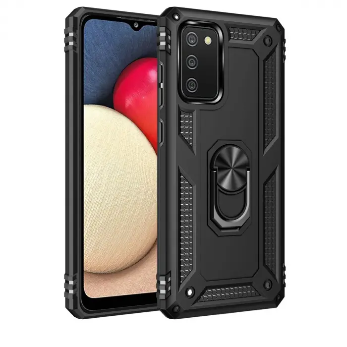 Galaxy A02S Kılıf Sofya Yüzüklü Silikon Kapak - Siyah