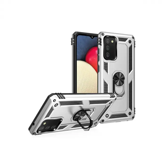 Galaxy A03S Kılıf Sofya Yüzüklü Silikon Kapak - Gümüş