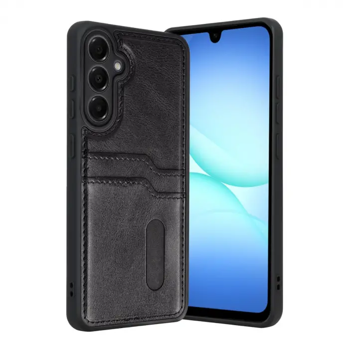 Galaxy A17 5G Sara Kartvizitli Deri Kılıf - Siyah