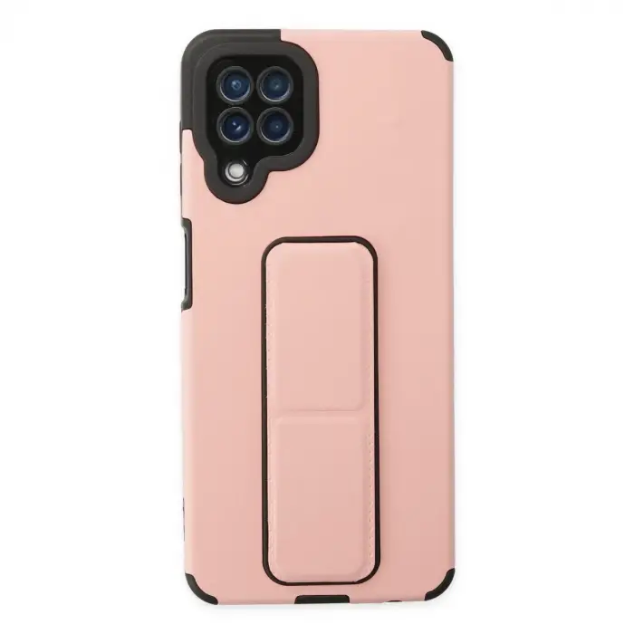 Galaxy A22 Kılıf Mega Standlı Silikon - Pudra