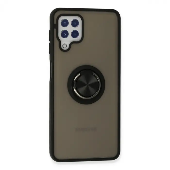 Galaxy A22 Kılıf Montreal Yüzüklü Silikon Kapak - Siyah