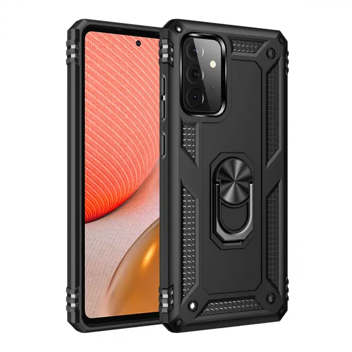 Galaxy A72 Kılıf Sofya Yüzüklü Silikon Kapak - Siyah