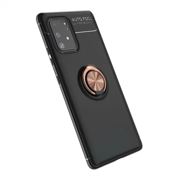 Galaxy A91 / S10 Lite Kılıf Range Yüzüklü Silikon - Siyah-Gold