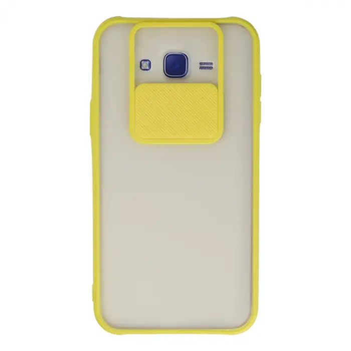 Galaxy J7 Kılıf Palm Buzlu Kamera Sürgülü Silikon - Sarı