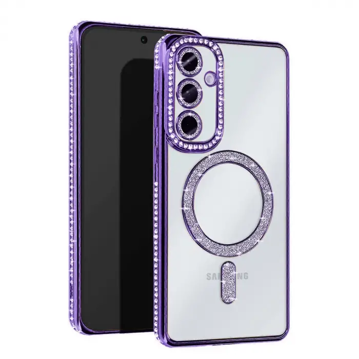 Galaxy S25 Kılıf Joke Simli Magneticsafe Kılıf - Derin Mor