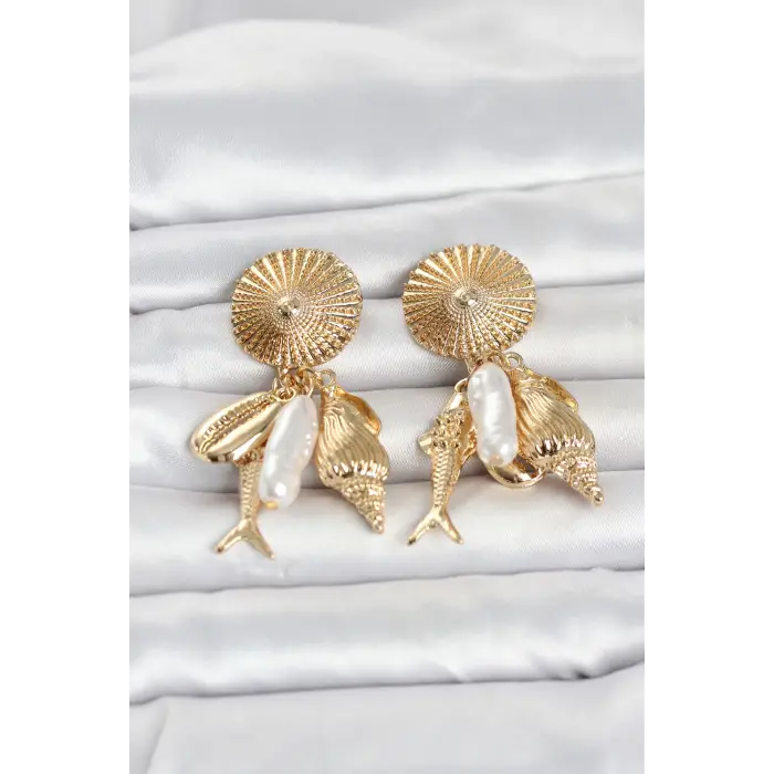 Gold Renk Deniz Temalı Vintage Kadın Küpe