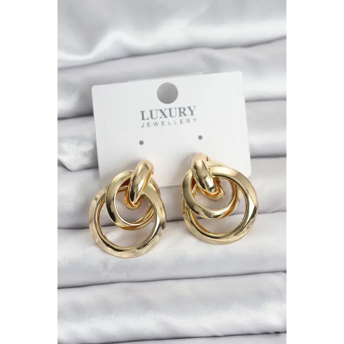Gold Renk Halka Model Pirinç Kadın Küpe