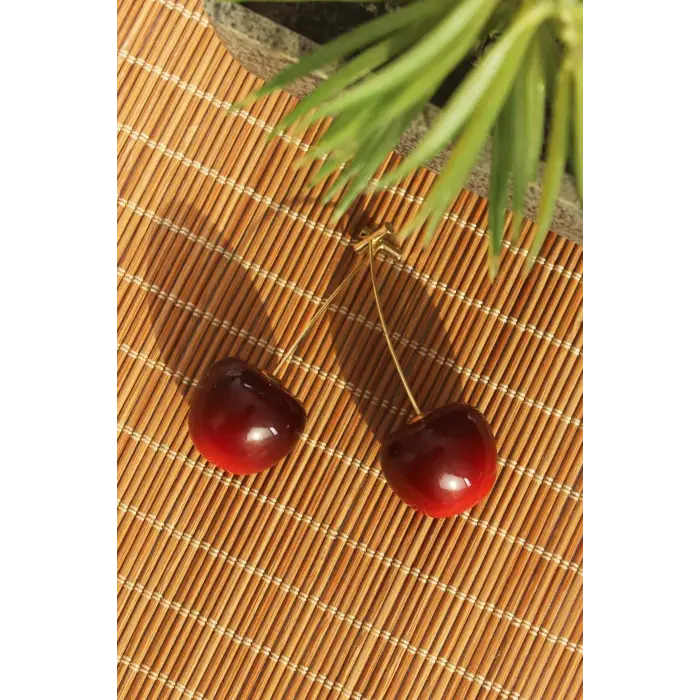 Gold Renk Kiraz Model Kadın Küpe