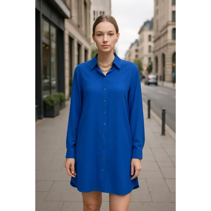 Gömlek Elbise Önden Düğme Detaylı