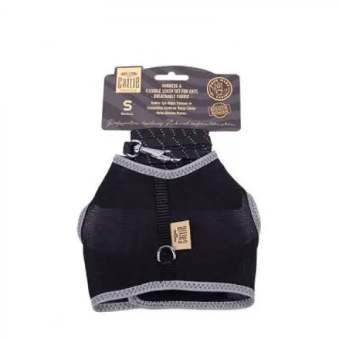 Havalı Dokuma Kedi Göğüs ve Gezdirme Tasması Small Siyah 1x20-30 Cm