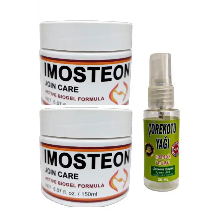 Imosteon Etkili Rahatlatıcı Masaj ve Bakım Kremi 150 ml X 2 ad+Çörek Otu Yağı ile 30 ml