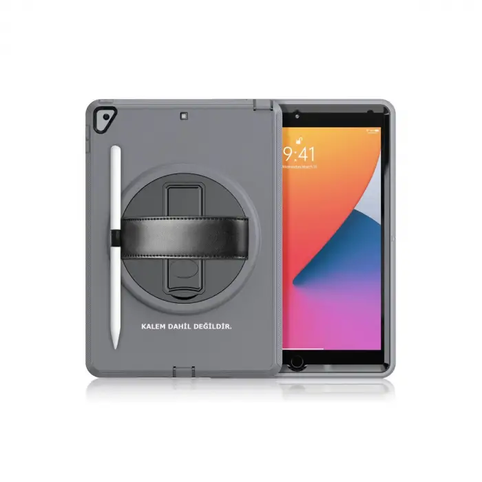 iPad 10.2 (7.nesil) Kılıf Hand Strap Tablet Kılıfı - Gri