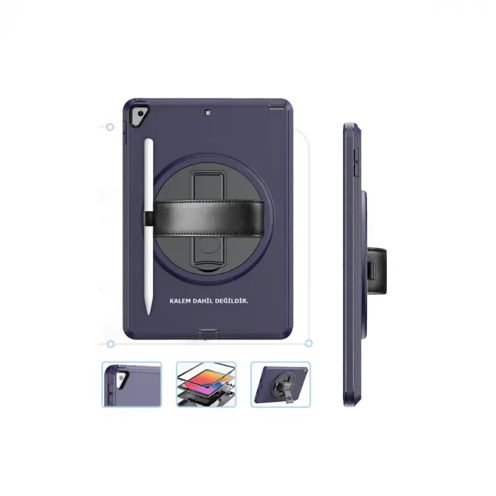 iPad 10.2 (7.nesil) Kılıf Hand Strap Tablet Kılıfı - Lacivert