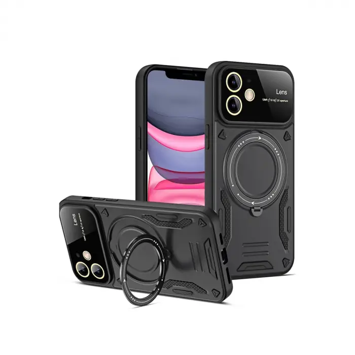 iPhone 11 Kılıf Joy Lens Standlı Kapak - Siyah