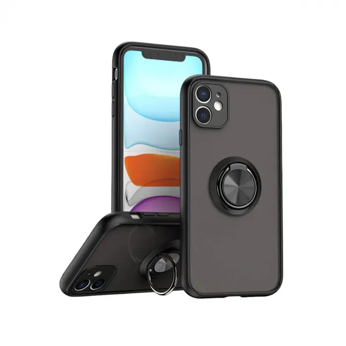 iPhone 11 Kılıf Montreal Yüzüklü Silikon Kapak - Siyah