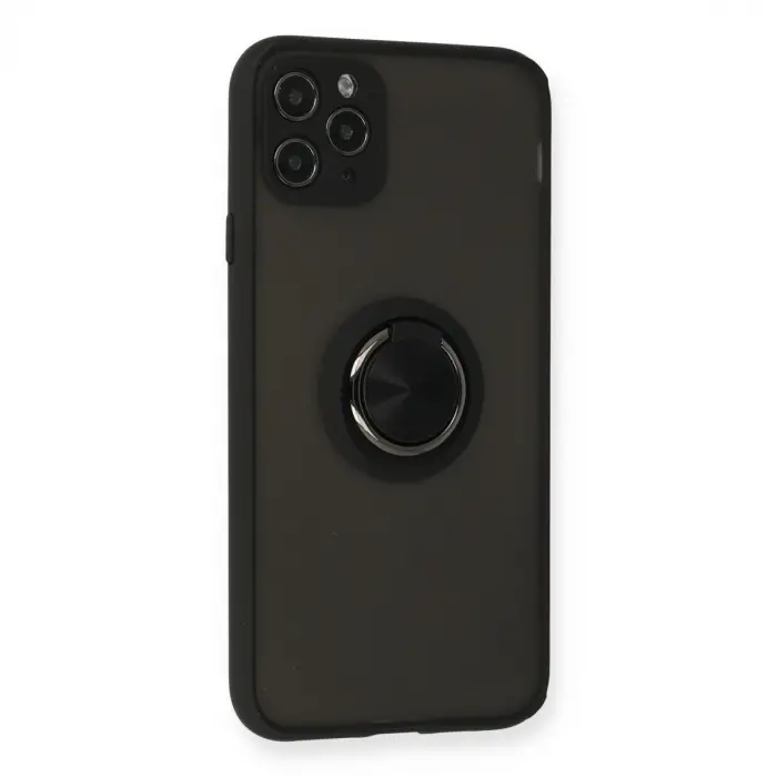 iPhone 11 Pro Kılıf Montreal Yüzüklü Silikon Kapak - Siyah