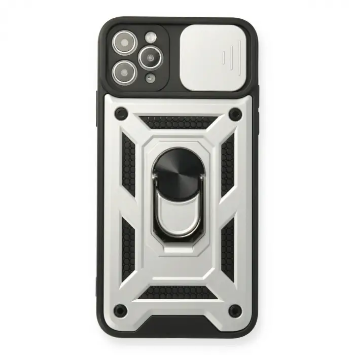 iPhone 11 Pro Kılıf Pars Lens Yüzüklü Silikon - Gümüş